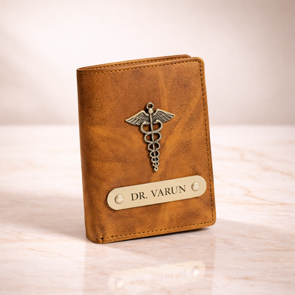 Personalized Leather Wallet for Men with Custom Name Engraving & Metal Charm | Premium Customized Gift for Him