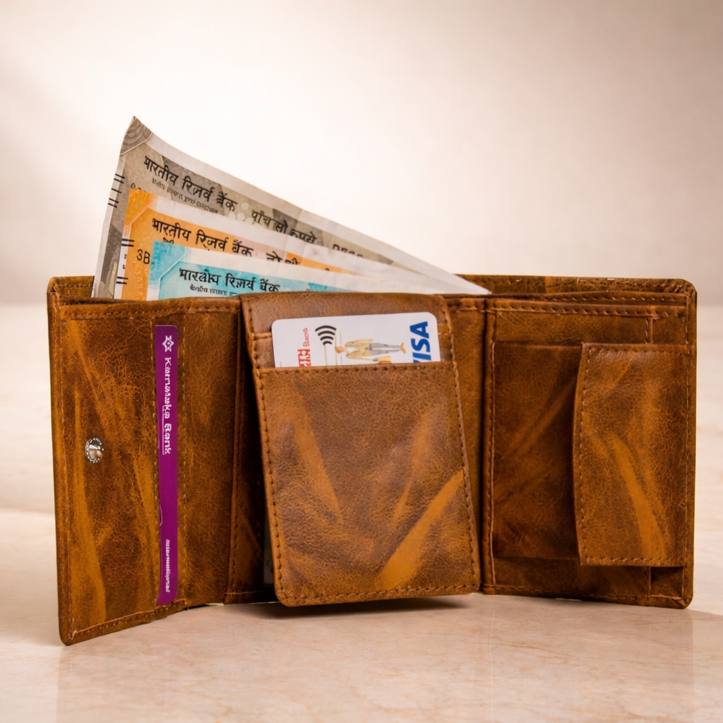 Personalized Leather Wallet for Men with Custom Name Engraving & Metal Charm | Premium Customized Gift for Him