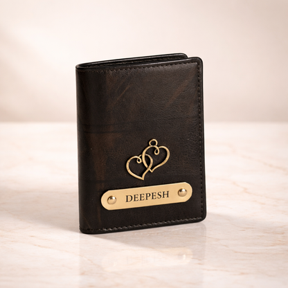 Personalized Leather Wallet for Men with Custom Name Engraving & Metal Charm | Premium Customized Gift for Him