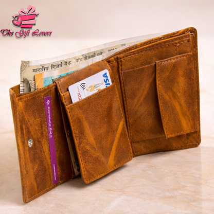 Personalized Leather Wallet for Men with Custom Name Engraving & Metal Charm | Premium Customized Gift for Him