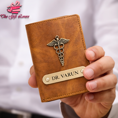 Personalized Leather Wallet for Men with Custom Name Engraving & Metal Charm | Premium Customized Gift for Him