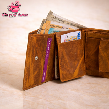 Personalized Leather Wallet for Men with Custom Name Engraving & Metal Charm | Premium Customized Gift for Him