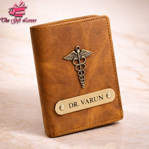 Personalized Leather Wallet for Men with Custom Name Engraving & Metal Charm | Premium Customized Gift for Him