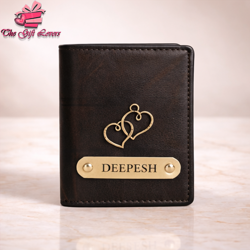 Personalized Leather Wallet for Men with Custom Name Engraving & Metal Charm | Premium Customized Gift for Him