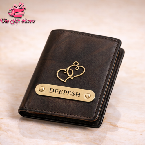 Personalized Leather Wallet for Men with Custom Name Engraving & Metal Charm | Premium Customized Gift for Him