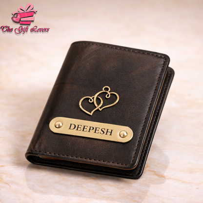 Personalized Leather Wallet for Men with Custom Name Engraving & Metal Charm | Premium Customized Gift for Him