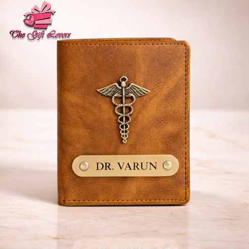 Personalized Leather Wallet for Men with Custom Name Engraving & Metal Charm | Premium Customized Gift for Him