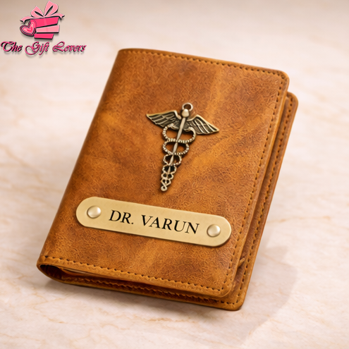 Personalized Leather Wallet for Men with Custom Name Engraving & Metal Charm | Premium Customized Gift for Him