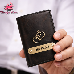 Personalized Leather Wallet for Men with Custom Name Engraving & Metal Charm | Premium Customized Gift for Him