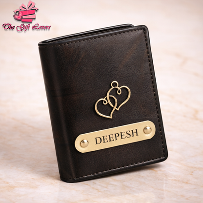 Personalized Leather Wallet for Men with Custom Name Engraving & Metal Charm | Premium Customized Gift for Him