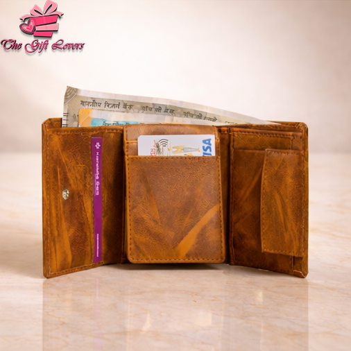 Personalized Leather Wallet for Men with Custom Name Engraving & Metal Charm | Premium Customized Gift for Him