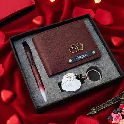 Personalized Valentine Gift Set for Him – Custom Wallet, Pen & Photo Keychain